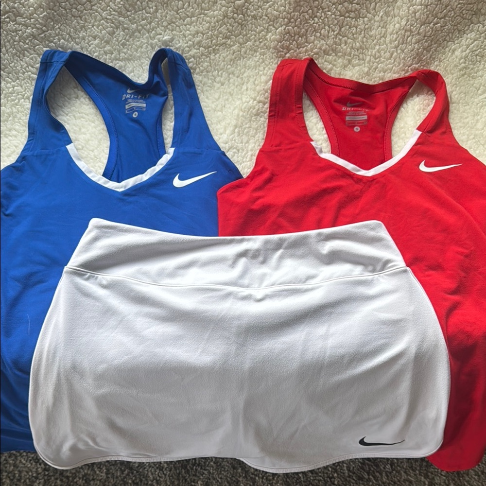 Nike Blue and Red Tank Tops with White Skirt